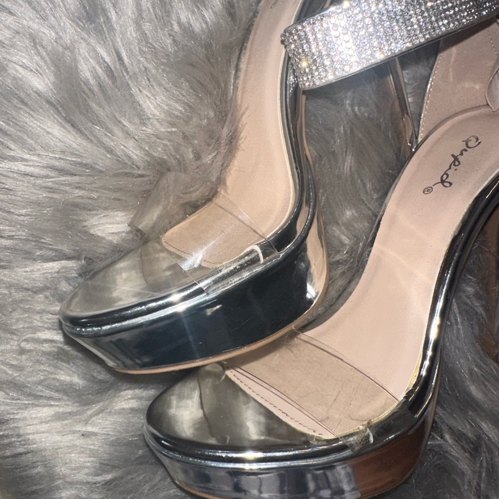 Silver and Rhinestone strap Heels - Picture 2 of 4